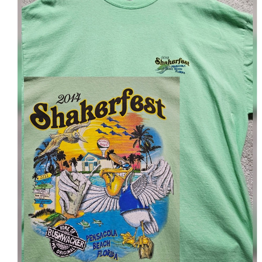 2014 Shakerfest Pensacola Beach Florida T Shirt Men's 2XL Green Gildan Cotton - Picture 1 of 8